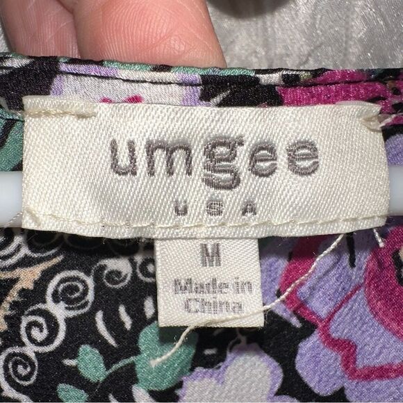 UMGEE Floral Mini Tunic Dress babydoll 3/4 elastic sleeve sz M - Picture 4 of 10
